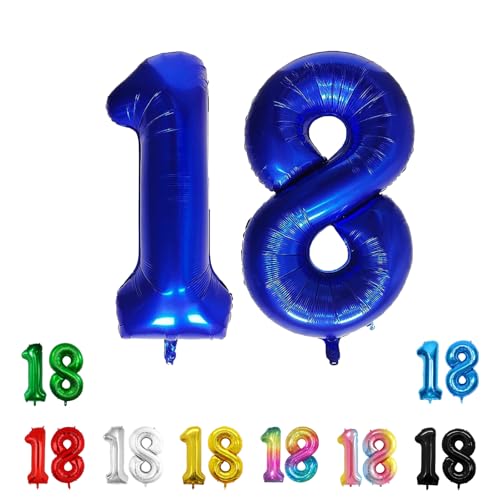 Geburtstags-Zahlenballons XXL-Riesen-Folienballons 40 Zoll – 101 cm Luftballons Geburtstag Jungen Mädchen Babyparty Geburtstagsdekorationen Jubiläumsparty-Dekorationen (Blau, 18) von lxmydm