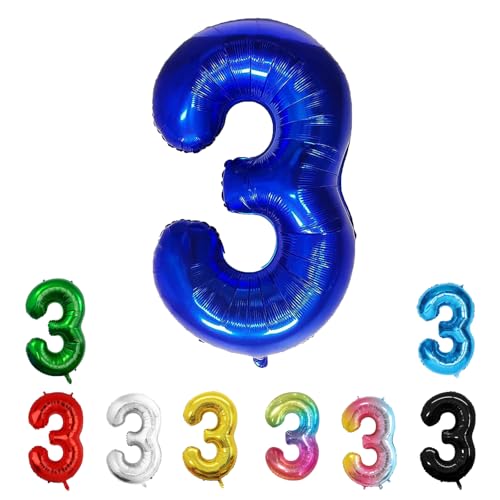 Geburtstags-Zahlenballons XXL-Riesen-Folienballons 40 Zoll – 101 cm Luftballons Geburtstag Jungen Mädchen Babyparty Geburtstagsdekorationen Jubiläumsparty-Dekorationen (Blau, 3) von lxmydm
