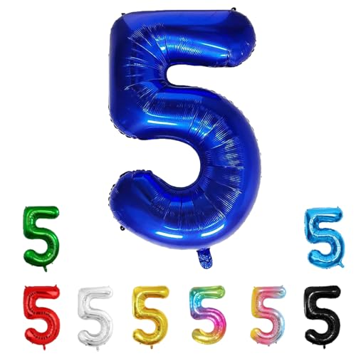Geburtstags-Zahlenballons XXL-Riesen-Folienballons 40 Zoll – 101 cm Luftballons Geburtstag Jungen Mädchen Babyparty Geburtstagsdekorationen Jubiläumsparty-Dekorationen (Blau, 5) von lxmydm