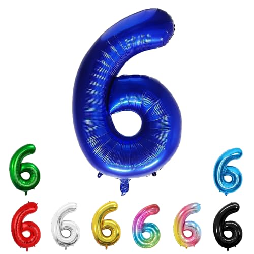 Geburtstags-Zahlenballons XXL-Riesen-Folienballons 40 Zoll – 101 cm Luftballons Geburtstag Jungen Mädchen Babyparty Geburtstagsdekorationen Jubiläumsparty-Dekorationen (Blau, 6) von lxmydm