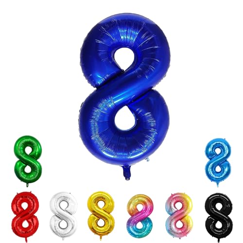 Geburtstags-Zahlenballons XXL-Riesen-Folienballons 40 Zoll – 101 cm Luftballons Geburtstag Jungen Mädchen Babyparty Geburtstagsdekorationen Jubiläumsparty-Dekorationen (Blau, 8) von lxmydm