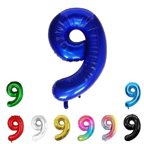 Geburtstags-Zahlenballons XXL-Riesen-Folienballons 40 Zoll – 101 cm Luftballons Geburtstag Jungen Mädchen Babyparty Geburtstagsdekorationen Jubiläumsparty-Dekorationen (Blau, 9) von lxmydm