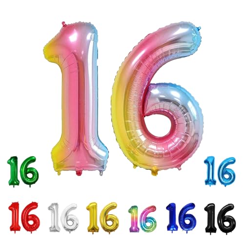 Geburtstags-Zahlenballons XXL-Riesen-Folienballons 40 Zoll – 101 cm Luftballons Geburtstag Jungen Mädchen Babyparty Geburtstagsdekorationen Jubiläumsparty-Dekorationen (Farbverlauf, 16) von lxmydm