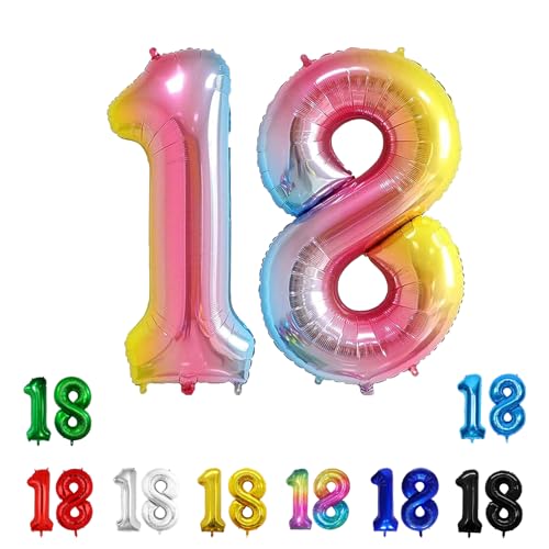 Geburtstags-Zahlenballons XXL-Riesen-Folienballons 40 Zoll – 101 cm Luftballons Geburtstag Jungen Mädchen Babyparty Geburtstagsdekorationen Jubiläumsparty-Dekorationen (Farbverlauf, 18) von lxmydm