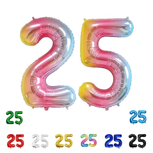 Geburtstags-Zahlenballons XXL-Riesen-Folienballons 40 Zoll – 101 cm Luftballons Geburtstag Jungen Mädchen Babyparty Geburtstagsdekorationen Jubiläumsparty-Dekorationen (Farbverlauf, 25) von lxmydm