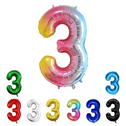Geburtstags-Zahlenballons XXL-Riesen-Folienballons 40 Zoll – 101 cm Luftballons Geburtstag Jungen Mädchen Babyparty Geburtstagsdekorationen Jubiläumsparty-Dekorationen (Farbverlauf, 3) von lxmydm