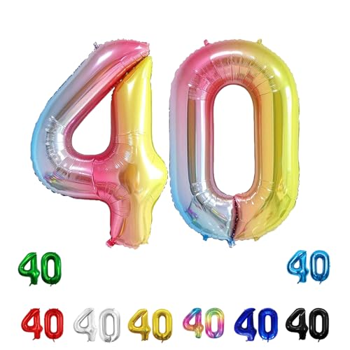 Geburtstags-Zahlenballons XXL-Riesen-Folienballons 40 Zoll – 101 cm Luftballons Geburtstag Jungen Mädchen Babyparty Geburtstagsdekorationen Jubiläumsparty-Dekorationen (Farbverlauf, 40) von lxmydm