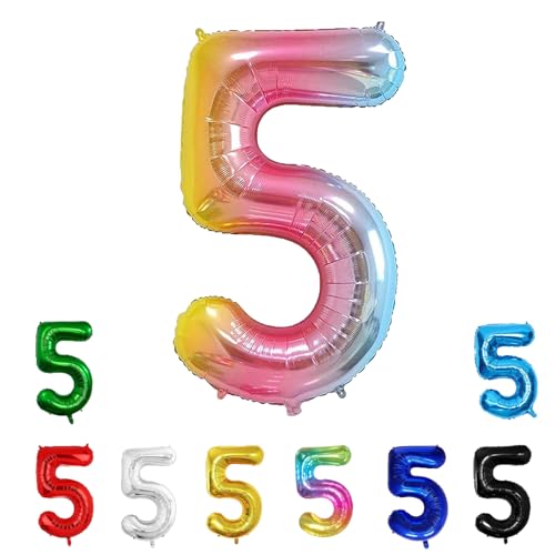 Geburtstags-Zahlenballons XXL-Riesen-Folienballons 40 Zoll – 101 cm Luftballons Geburtstag Jungen Mädchen Babyparty Geburtstagsdekorationen Jubiläumsparty-Dekorationen (Farbverlauf, 5) von lxmydm