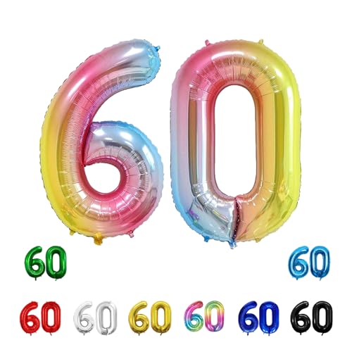 Geburtstags-Zahlenballons XXL-Riesen-Folienballons 40 Zoll – 101 cm Luftballons Geburtstag Jungen Mädchen Babyparty Geburtstagsdekorationen Jubiläumsparty-Dekorationen (Farbverlauf, 60) von lxmydm