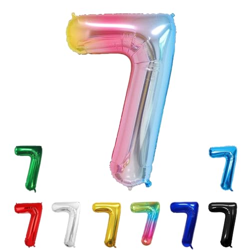 Geburtstags-Zahlenballons XXL-Riesen-Folienballons 40 Zoll – 101 cm Luftballons Geburtstag Jungen Mädchen Babyparty Geburtstagsdekorationen Jubiläumsparty-Dekorationen (Farbverlauf, 7) von lxmydm