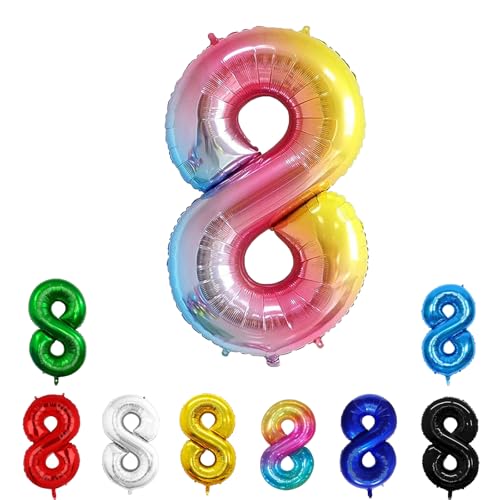 Geburtstags-Zahlenballons XXL-Riesen-Folienballons 40 Zoll – 101 cm Luftballons Geburtstag Jungen Mädchen Babyparty Geburtstagsdekorationen Jubiläumsparty-Dekorationen (Farbverlauf, 8) von lxmydm