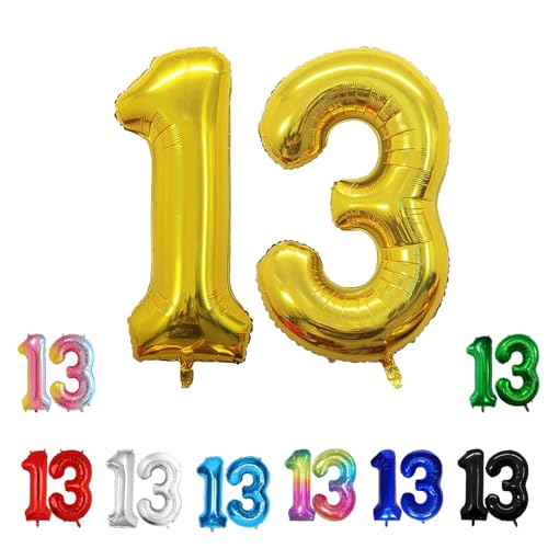 Geburtstags-Zahlenballons XXL-Riesen-Folienballons 40 Zoll – 101 cm Luftballons Geburtstag Jungen Mädchen Babyparty Geburtstagsdekorationen Jubiläumsparty-Dekorationen (Gold, 13) von lxmydm