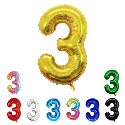 Geburtstags-Zahlenballons XXL-Riesen-Folienballons 40 Zoll – 101 cm Luftballons Geburtstag Jungen Mädchen Babyparty Geburtstagsdekorationen Jubiläumsparty-Dekorationen (Gold, 3) von lxmydm