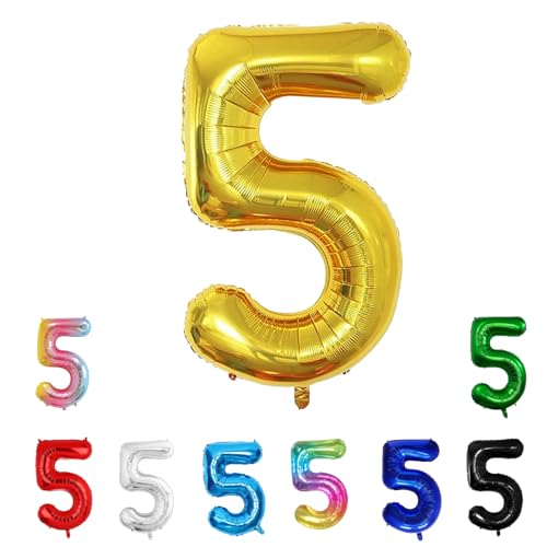 Geburtstags-Zahlenballons XXL-Riesen-Folienballons 40 Zoll – 101 cm Luftballons Geburtstag Jungen Mädchen Babyparty Geburtstagsdekorationen Jubiläumsparty-Dekorationen (Gold, 5) von lxmydm