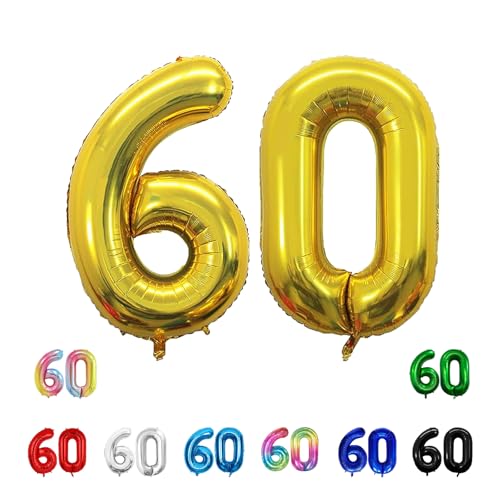 Geburtstags-Zahlenballons XXL-Riesen-Folienballons 40 Zoll – 101 cm Luftballons Geburtstag Jungen Mädchen Babyparty Geburtstagsdekorationen Jubiläumsparty-Dekorationen (Gold, 60) von lxmydm