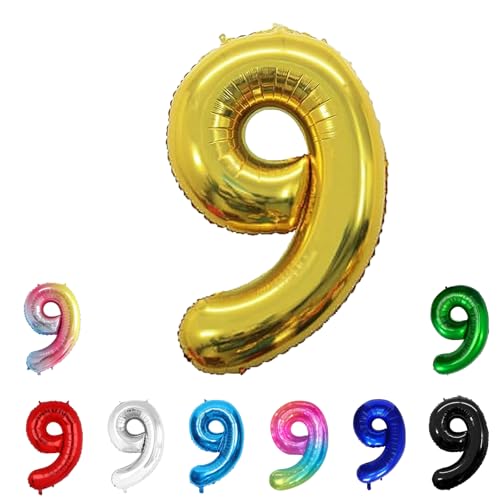 Geburtstags-Zahlenballons XXL-Riesen-Folienballons 40 Zoll – 101 cm Luftballons Geburtstag Jungen Mädchen Babyparty Geburtstagsdekorationen Jubiläumsparty-Dekorationen (Gold, 9) von lxmydm