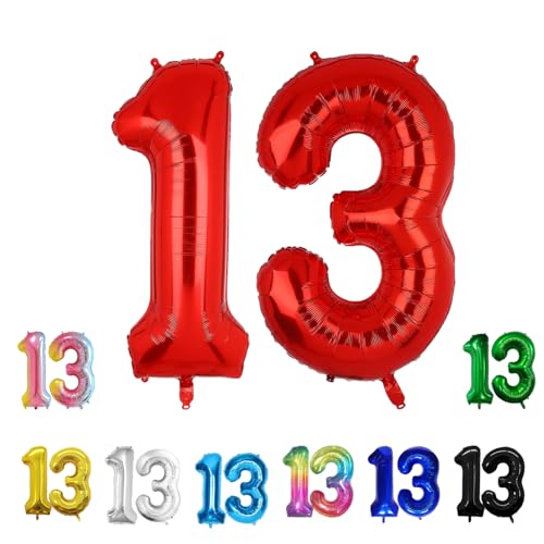 Geburtstags-Zahlenballons XXL-Riesen-Folienballons 40 Zoll – 101 cm Luftballons Geburtstag Jungen Mädchen Babyparty Geburtstagsdekorationen Jubiläumsparty-Dekorationen (Rot, 13) von lxmydm