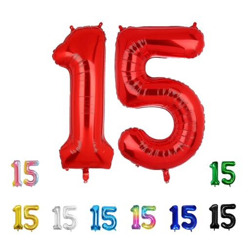 Geburtstags-Zahlenballons XXL-Riesen-Folienballons 40 Zoll – 101 cm Luftballons Geburtstag Jungen Mädchen Babyparty Geburtstagsdekorationen Jubiläumsparty-Dekorationen (Rot, 15) von lxmydm