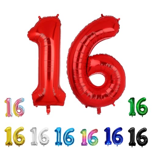 Geburtstags-Zahlenballons XXL-Riesen-Folienballons 40 Zoll – 101 cm Luftballons Geburtstag Jungen Mädchen Babyparty Geburtstagsdekorationen Jubiläumsparty-Dekorationen (Rot, 16) von lxmydm
