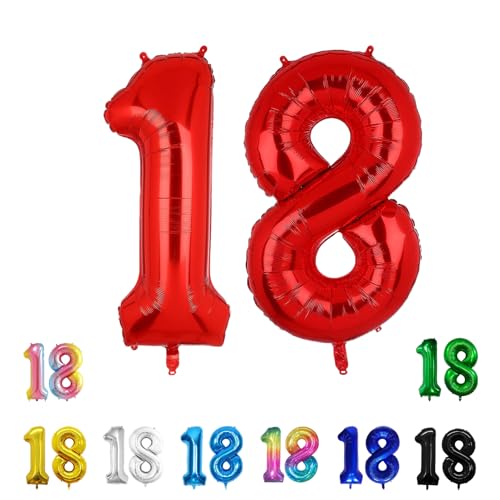 Geburtstags-Zahlenballons XXL-Riesen-Folienballons 40 Zoll – 101 cm Luftballons Geburtstag Jungen Mädchen Babyparty Geburtstagsdekorationen Jubiläumsparty-Dekorationen (Rot, 18) von lxmydm
