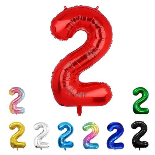 Geburtstags-Zahlenballons XXL-Riesen-Folienballons 40 Zoll – 101 cm Luftballons Geburtstag Jungen Mädchen Babyparty Geburtstagsdekorationen Jubiläumsparty-Dekorationen (Rot, 2) von lxmydm