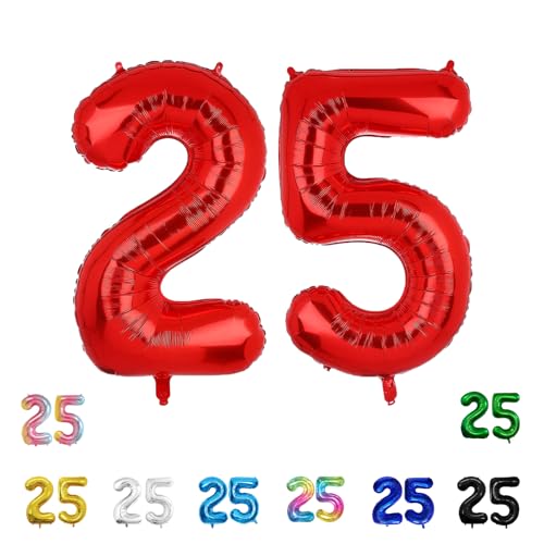 Geburtstags-Zahlenballons XXL-Riesen-Folienballons 40 Zoll – 101 cm Luftballons Geburtstag Jungen Mädchen Babyparty Geburtstagsdekorationen Jubiläumsparty-Dekorationen (Rot, 25) von lxmydm