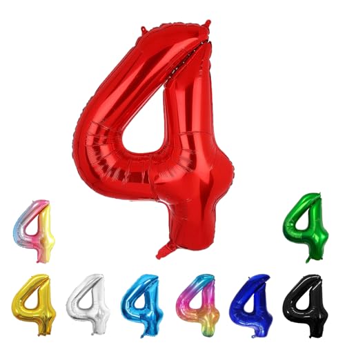Geburtstags-Zahlenballons XXL-Riesen-Folienballons 40 Zoll – 101 cm Luftballons Geburtstag Jungen Mädchen Babyparty Geburtstagsdekorationen Jubiläumsparty-Dekorationen (Rot, 4) von lxmydm