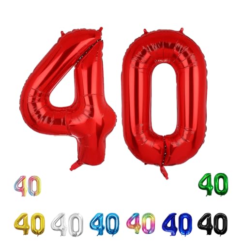 Geburtstags-Zahlenballons XXL-Riesen-Folienballons 40 Zoll – 101 cm Luftballons Geburtstag Jungen Mädchen Babyparty Geburtstagsdekorationen Jubiläumsparty-Dekorationen (Rot, 40) von lxmydm