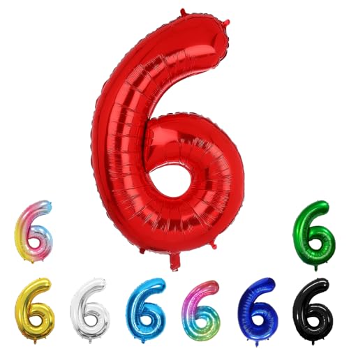 Geburtstags-Zahlenballons XXL-Riesen-Folienballons 40 Zoll – 101 cm Luftballons Geburtstag Jungen Mädchen Babyparty Geburtstagsdekorationen Jubiläumsparty-Dekorationen (Rot, 6) von lxmydm