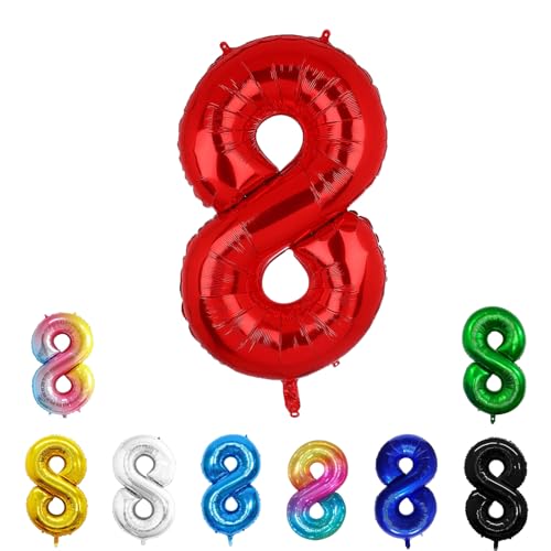 Geburtstags-Zahlenballons XXL-Riesen-Folienballons 40 Zoll – 101 cm Luftballons Geburtstag Jungen Mädchen Babyparty Geburtstagsdekorationen Jubiläumsparty-Dekorationen (Rot, 8) von lxmydm