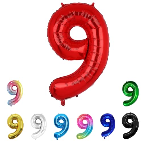 Geburtstags-Zahlenballons XXL-Riesen-Folienballons 40 Zoll – 101 cm Luftballons Geburtstag Jungen Mädchen Babyparty Geburtstagsdekorationen Jubiläumsparty-Dekorationen (Rot, 9) von lxmydm
