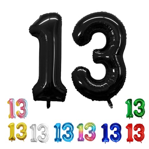 Geburtstags-Zahlenballons XXL-Riesen-Folienballons 40 Zoll – 101 cm Luftballons Geburtstag Jungen Mädchen Babyparty Geburtstagsdekorationen Jubiläumsparty-Dekorationen (Schwarz, 13) von lxmydm