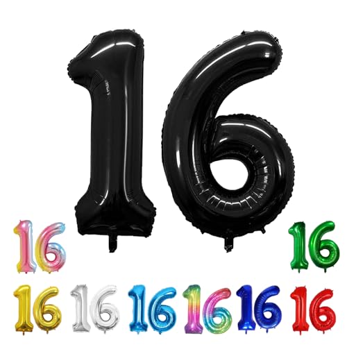 Geburtstags-Zahlenballons XXL-Riesen-Folienballons 40 Zoll – 101 cm Luftballons Geburtstag Jungen Mädchen Babyparty Geburtstagsdekorationen Jubiläumsparty-Dekorationen (Schwarz, 16) von lxmydm