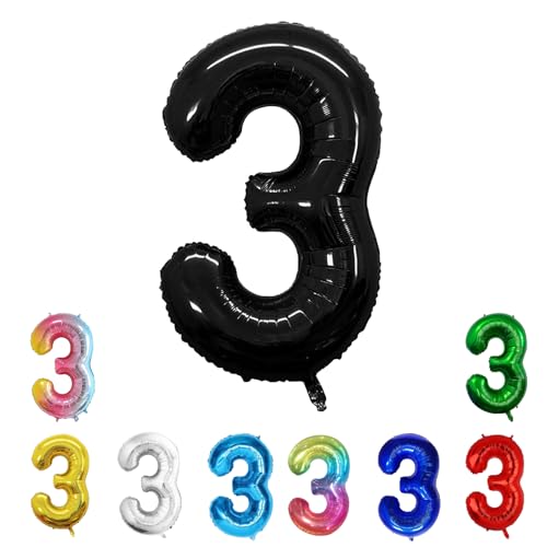 Geburtstags-Zahlenballons XXL-Riesen-Folienballons 40 Zoll – 101 cm Luftballons Geburtstag Jungen Mädchen Babyparty Geburtstagsdekorationen Jubiläumsparty-Dekorationen (Schwarz, 3) von lxmydm