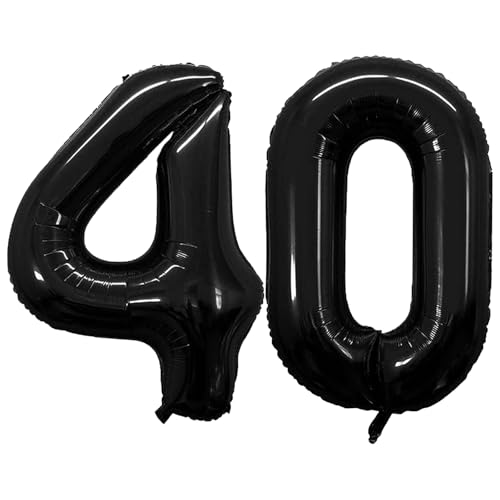 Geburtstags-Zahlenballons XXL-Riesen-Folienballons 40 Zoll – 101 cm Luftballons Geburtstag Jungen Mädchen Babyparty Geburtstagsdekorationen Jubiläumsparty-Dekorationen (Schwarz, 40) von lxmydm
