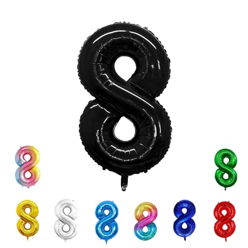 Geburtstags-Zahlenballons XXL-Riesen-Folienballons 40 Zoll – 101 cm Luftballons Geburtstag Jungen Mädchen Babyparty Geburtstagsdekorationen Jubiläumsparty-Dekorationen (Schwarz, 8) von lxmydm