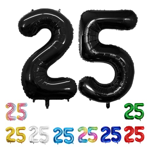 Geburtstags-Zahlenballons XXL-Riesen-Folienballons 40 Zoll – 101 cm Luftballons Geburtstag Jungen Mädchen Babyparty Geburtstagsdekorationen Jubiläumsparty-Dekorationen (Schwarz 25) von lxmydm