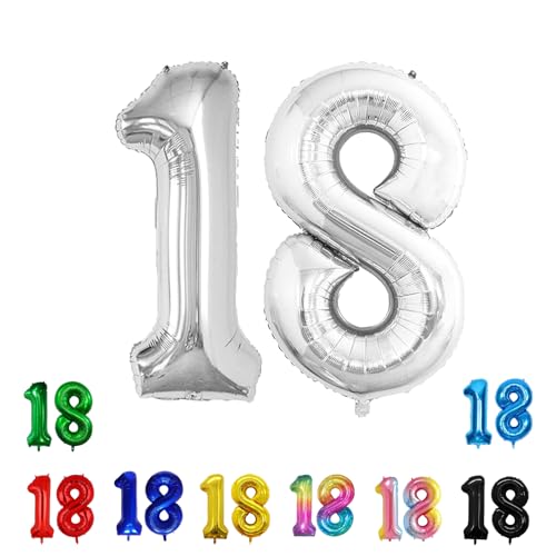 Geburtstags-Zahlenballons XXL-Riesen-Folienballons 40 Zoll – 101 cm Luftballons Geburtstag Jungen Mädchen Babyparty Geburtstagsdekorationen Jubiläumsparty-Dekorationen (Silber, 18) von lxmydm