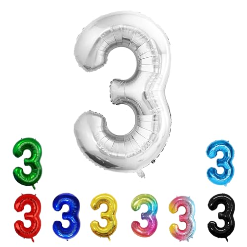 Geburtstags-Zahlenballons XXL-Riesen-Folienballons 40 Zoll – 101 cm Luftballons Geburtstag Jungen Mädchen Babyparty Geburtstagsdekorationen Jubiläumsparty-Dekorationen (Silber, 3) von lxmydm