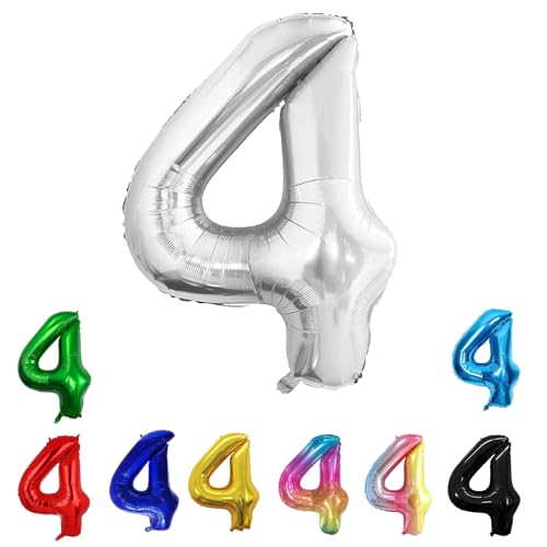 Geburtstags-Zahlenballons XXL-Riesen-Folienballons 40 Zoll – 101 cm Luftballons Geburtstag Jungen Mädchen Babyparty Geburtstagsdekorationen Jubiläumsparty-Dekorationen (Silber, 4) von lxmydm