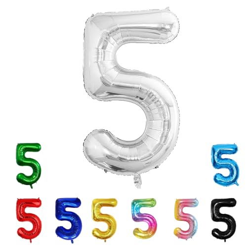 Geburtstags-Zahlenballons XXL-Riesen-Folienballons 40 Zoll – 101 cm Luftballons Geburtstag Jungen Mädchen Babyparty Geburtstagsdekorationen Jubiläumsparty-Dekorationen (Silber, 5) von lxmydm