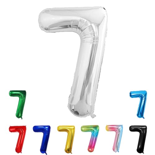 Geburtstags-Zahlenballons XXL-Riesen-Folienballons 40 Zoll – 101 cm Luftballons Geburtstag Jungen Mädchen Babyparty Geburtstagsdekorationen Jubiläumsparty-Dekorationen (Silber, 7) von lxmydm