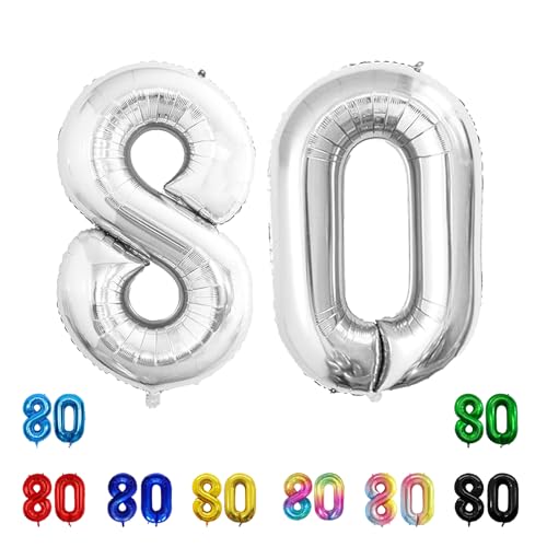 Geburtstags-Zahlenballons XXL-Riesen-Folienballons 40 Zoll – 101 cm Luftballons Geburtstag Jungen Mädchen Babyparty Geburtstagsdekorationen Jubiläumsparty-Dekorationen (Silber, 80) von lxmydm