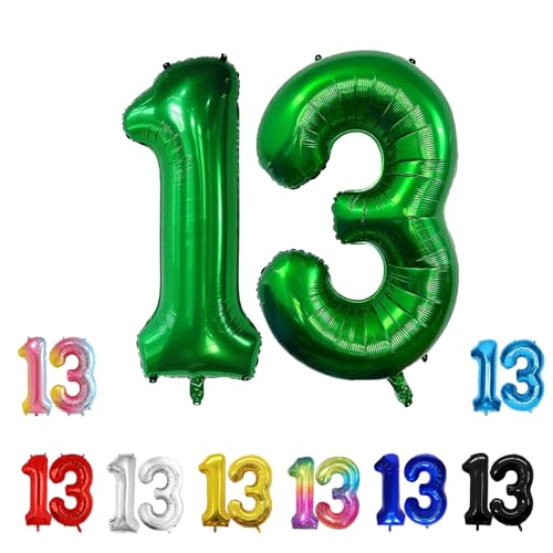 Geburtstags-Zahlenballons XXL-Riesen-Folienballons 40 Zoll – 101 cm Luftballons Geburtstag Jungen Mädchen Babyparty Geburtstagsdekorationen Jubiläumsparty-Dekorationen (dunkelgrün, 13) von lxmydm