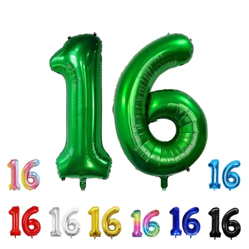 Geburtstags-Zahlenballons XXL-Riesen-Folienballons 40 Zoll – 101 cm Luftballons Geburtstag Jungen Mädchen Babyparty Geburtstagsdekorationen Jubiläumsparty-Dekorationen (dunkelgrün, 16) von lxmydm