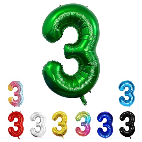 Geburtstags-Zahlenballons XXL-Riesen-Folienballons 40 Zoll – 101 cm Luftballons Geburtstag Jungen Mädchen Babyparty Geburtstagsdekorationen Jubiläumsparty-Dekorationen (dunkelgrün, 3) von lxmydm