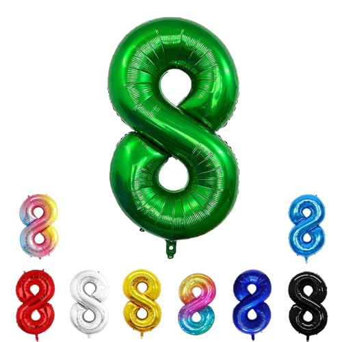 Geburtstags-Zahlenballons XXL-Riesen-Folienballons 40 Zoll – 101 cm Luftballons Geburtstag Jungen Mädchen Babyparty Geburtstagsdekorationen Jubiläumsparty-Dekorationen (dunkelgrün, 8) von lxmydm