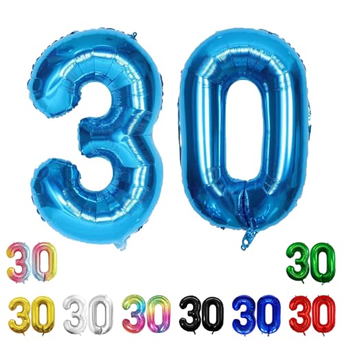 Geburtstags-Zahlenballons XXL-Riesen-Folienballons 40 Zoll – 101 cm Luftballons Geburtstag Jungen Mädchen Babyparty Geburtstagsdekorationen Jubiläumsparty-Dekorationen (hellblau, 30) von lxmydm