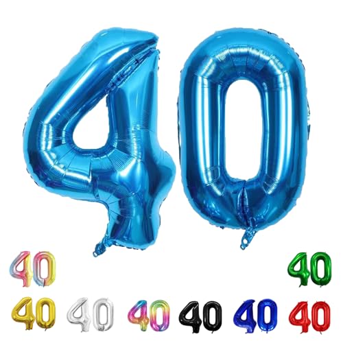 Geburtstags-Zahlenballons XXL-Riesen-Folienballons 40 Zoll – 101 cm Luftballons Geburtstag Jungen Mädchen Babyparty Geburtstagsdekorationen Jubiläumsparty-Dekorationen (hellblau, 40) von lxmydm
