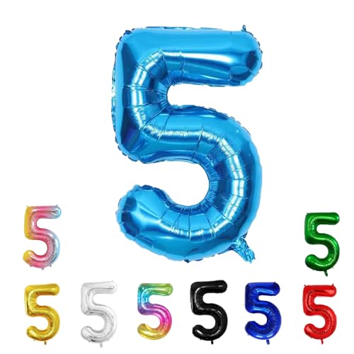 Geburtstags-Zahlenballons XXL-Riesen-Folienballons 40 Zoll – 101 cm Luftballons Geburtstag Jungen Mädchen Babyparty Geburtstagsdekorationen Jubiläumsparty-Dekorationen (hellblau, 5) von lxmydm